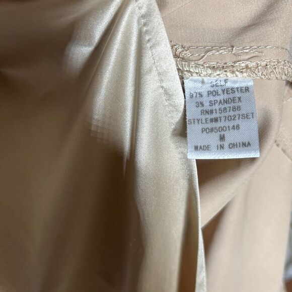 Mable Satin Midi Skirt Nude Beige Color Deep Slit Buttons Zip Closure Size M - Picture 4 of 8